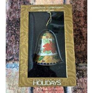 NWT Vintage Home for the Holidays Cloisonne Christmas Bell Poinsette & Holly Dec